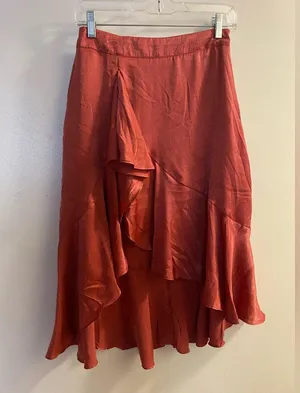 Vine & Love Womens Midi Skirt M Medium 27” Rust Brown Ruffled Front Ruffles thumbnail 1