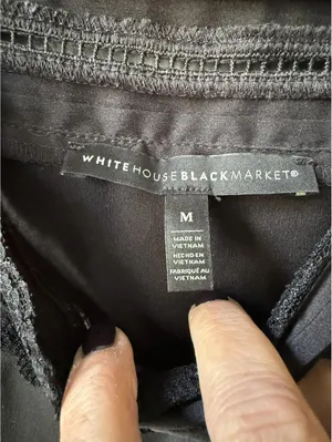 White House Black Market Black Satin Camisole Top with Lace Trim thumbnail 4