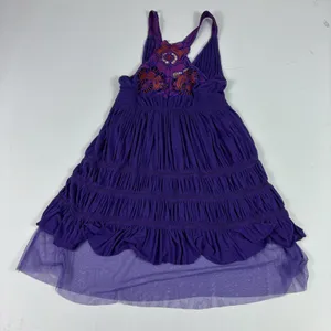 Free People Dress‎ Womens S Purple Halter Smocked Embroidered Short Sundress thumbnail 4