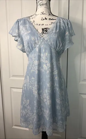 Altar'd State Light Blue Floral Midi Dress thumbnail 1