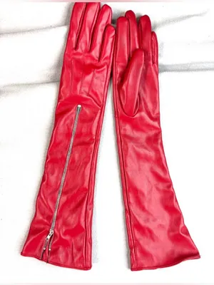 Beautiful Lipstick Red Long Faux Leather Zip Look Elbow Length Gloves thumbnail 2