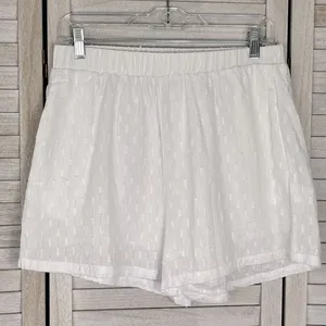 White Cotton Blend Eyelet Shorts Pull On Waist-Large thumbnail 1