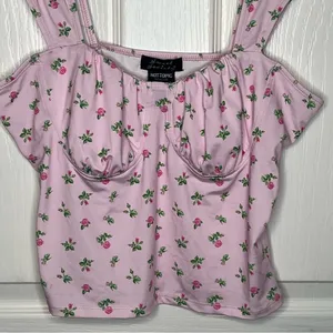 Hot Topic Sweet Society Pink Roses Top Size L Tank Top Cropped thumbnail 3