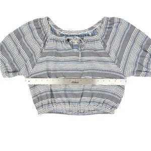 Madewell Jacquard Keyhole Short Sleeve Crop Top Black‎ Striped Size XS thumbnail 7