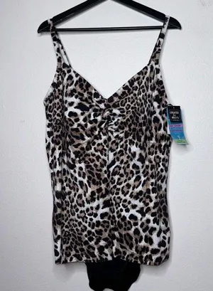 Swim Solutions Plus Size Knotted Flyaway Fauxkini One-Piece Swimsuit Size 20W thumbnail 3