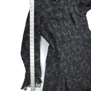 Custom Black Jacquard Long Coat Womens Medium Goth Wool Maxi Overcoat Witchy VTG thumbnail 11