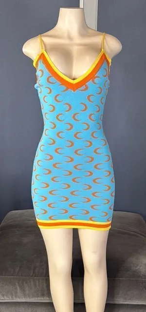 Women’s Blue BodyCon Mini Dress Crescent Pattern Adjustable Straps Size M NWT thumbnail 1