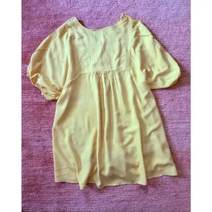 Yellow Embroidered Boho Tunic Mini Dress Floral Loose Fit M thumbnail 4