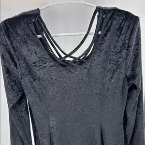 Black vintage crushed velvet Midi Dress long sleeve flowy cross cross back witch thumbnail 3