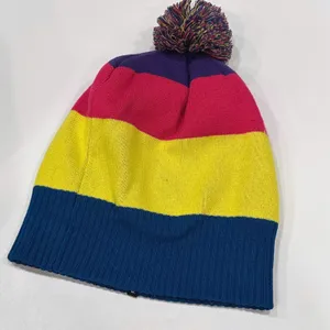 Patagonia Ski‎ Beanie Hat Pom Pom Striped Yellow Blue Pink Unisex thumbnail 3