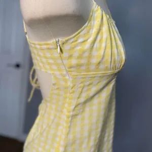 NWT Edikted Yellow Gingham Open Back Lace Up Mini Dress M thumbnail 4