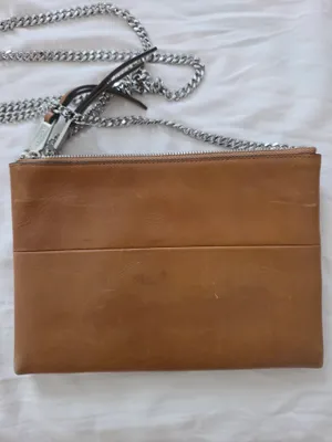 Coach Tan Leather Crossbody / Clutch with Silver Chain Strap thumbnail 4