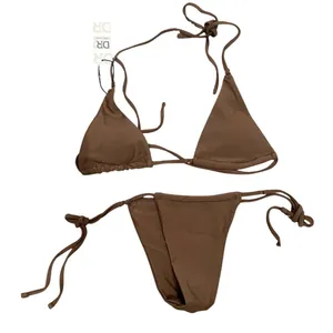 Women Triangle Tie Side Bikini Swim Suit in Brown, Size XS​ thumbnail 1