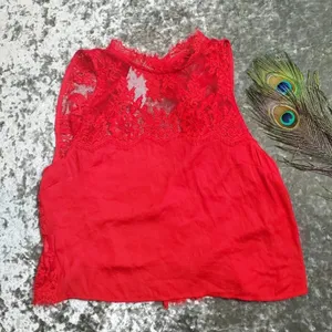 Free People Red Lace Sheer Tied To You‎ Tank Top thumbnail 1