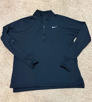 Nike Black Long Sleeve Half-Zip Pullover with White Swoosh thumbnail 1