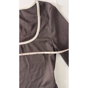 Women's 2 Piece Lounge Set Brown Size S Crop Top Flare Pants White Trim Y2K thumbnail 8