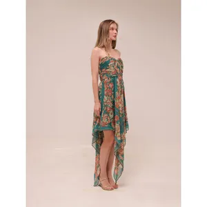 Y2k strapless Teal Floral Mariselle Garden Drape Midi Dress thumbnail 9