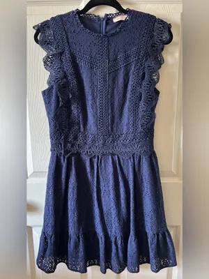 Andree by Unit Navy Cottage Eyelet Mini Dress Med Indie Cotton Blend Boho-Chic thumbnail 9