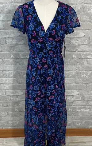 Kensie Blue and Pink Embroidered Floral Maxi Dress thumbnail 1