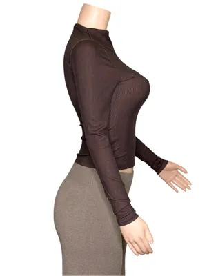 Kookai Lily Long Sleeve Ribbed Knit Mock Turtleneck Top, Ganache, FR36/US4 thumbnail 6