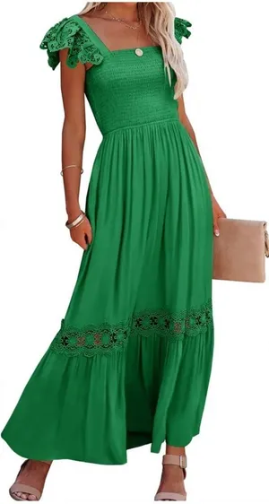 Unbranded Boho Lace Sleeveless Square Neck Ruffle Maxi Dress Pockets S L K-45 thumbnail 1