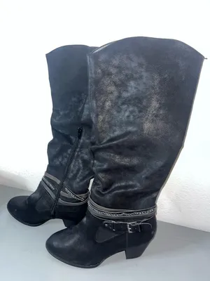 Jellypop Kylee Chain Strap Gunmetal Metallic Brushed Moto Boho Knee Zip Boots 10 thumbnail 4