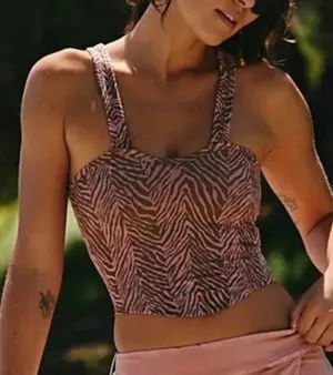 Free People Movement Crop Top Flutter Kick Tank Medium Pink Brown Zebra Top thumbnail 1
