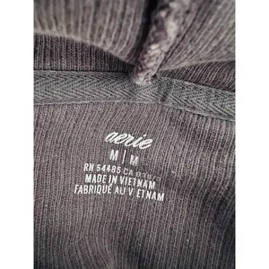 Aerie‎ Womens Shirt New Love Corded Cropped Ribbed Hoodie Sweatshirt Gray Medium thumbnail 5