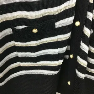 White House Black Market Cardigan Women Medium Black White Striped Metallic‎ thumbnail 4