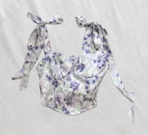 purple pastel green white floral bustier crop tank top thumbnail 1