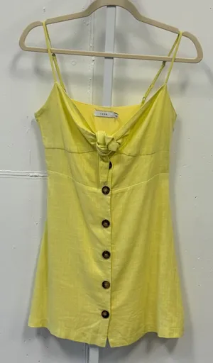 Lush Yellow Linen Blend Tie Front Button Down Mini Dress LD42793-CI Womens Small thumbnail 1