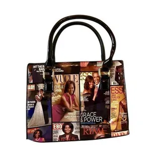Magazine Print Hardware Accent Small Satchel Black thumbnail 1