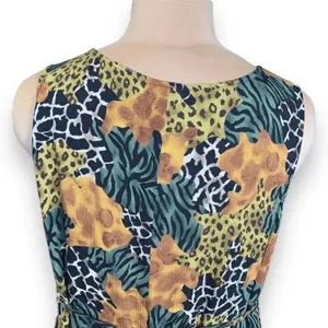 Requirements Vintage 90s Sleeveless Mixed Animal Print Maxi‎ Dress Green Yellow Brown Large thumbnail 5