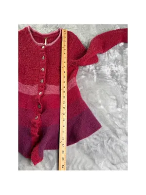 Free people pink purple gradient angora wool sweater knit peplum cardigan XS thumbnail 5