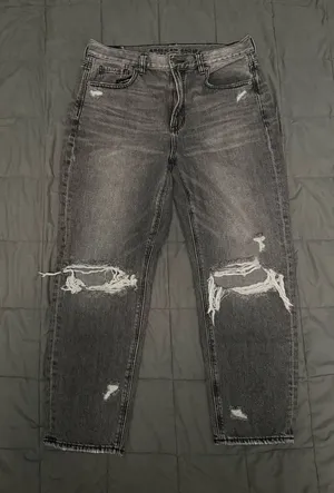 American Eagle grey distressed mom jeans Size 10 SHORT #distresseddenim #denim thumbnail 1