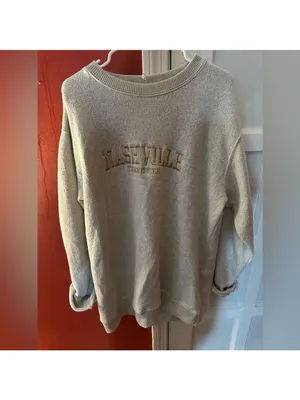 Nashville Tennessee Embroidered Beige Oversized Crewneck Sweater XL thumbnail 4