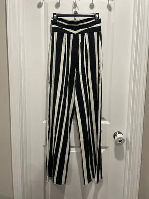 Alice and Olivia Umbrella Stripe Linen Wide Leg Pants Size 2 thumbnail 6