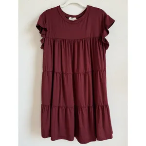 Entro Women’s‎ Tiered Merlot Babydoll Ruffle Short Sleeve Mini Dress Size Small thumbnail 11