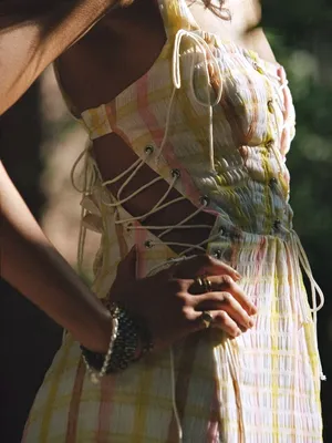 For Love & Lemons || Rue Check Corset Midi Dress thumbnail 5