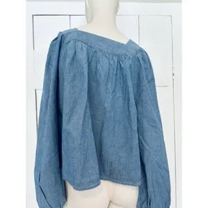 Levi's Amber Long Sleeve Blouse Square Neck‎ Shirt 100% Cotton Flowy Medium thumbnail 2