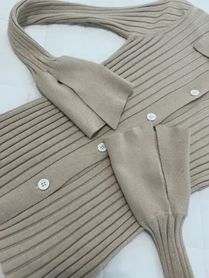 More To Come Ribbed Knit Collared Cardigan Top Beige Revolve Bell Sleeve S thumbnail 6