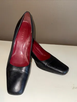 Ralph Lauren LAUREN RL Classic Black Leather Square-Toe Pumps 8AA Preppy Old Money Minimalist thumbnail 1