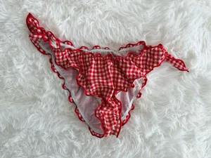 MC2 Saint Barth Red and White Gingham Ruffled Bikini Bottom Size Medium thumbnail 1