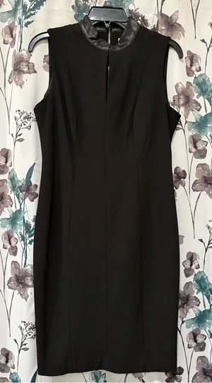 Calvin Klein Black Sleeveless Sheath Dress with Faux Leather Collar thumbnail 1