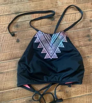 Victoria’s Secret Pink Aztec black halter tie XS swim top thumbnail 1