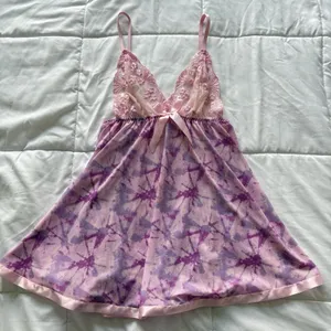 Womens Medium Pink Floral Sexy Sequined Babydoll Chemise Slip Coquette‎ Feminine thumbnail 1