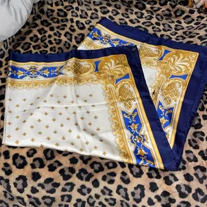 33x33 Longchamp baroque silk scarf Blue and Gold thumbnail 1