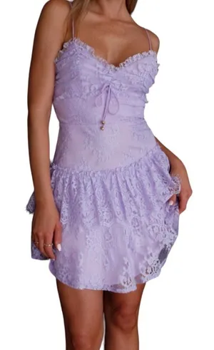 Angel Biba Sleeveless Tiered Shimmer Lace Floral Mini Dress Lavender Purple Size thumbnail 1