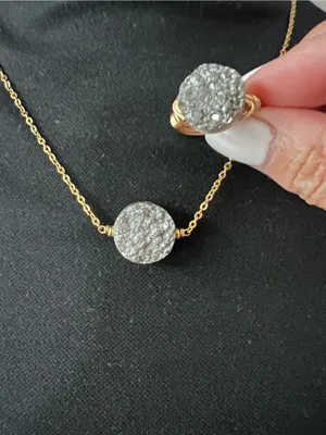 Bourbon and Bowties Gold Chain Necklace and Ring with Silver Druzy Discs thumbnail 1