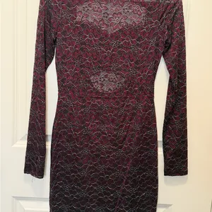 Express Plum Lace Long-Sleeve Open-Back Mini Dress thumbnail 5